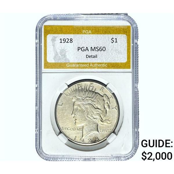 1928 Silver Peace Dollar PGA MS60 Detail