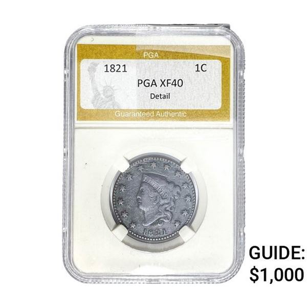 1821 Coronet Head Large Cent PGA XF40 Detail