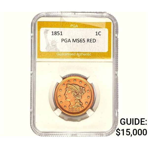 1851 Braided Hair Large Cent PGA MS65 Red