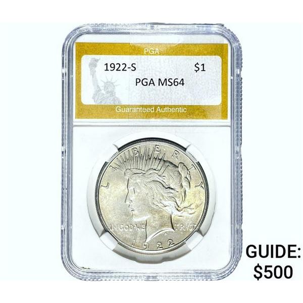 1922-S Silver Peace Dollar PGA MS64