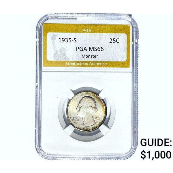 1935-S Washington Silver Quarter PGA MS66 Monster