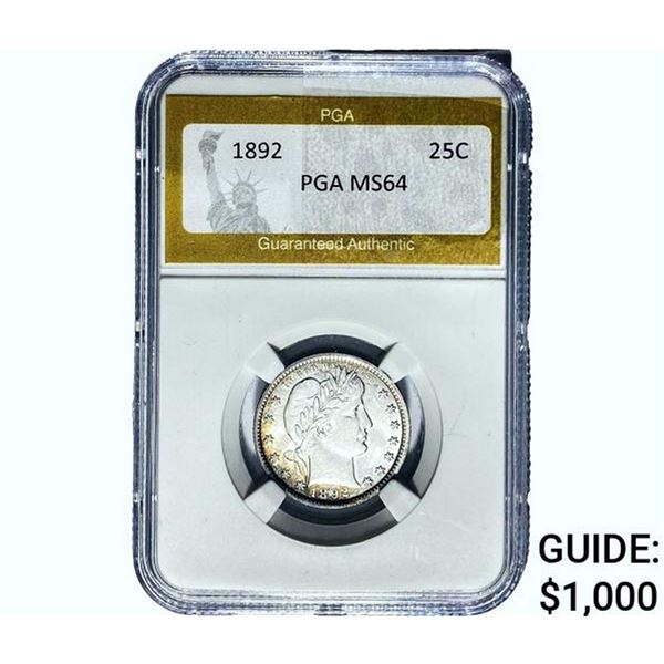 1892 Barber Quarter PGA MS64