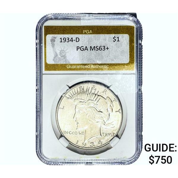 1934-D Silver Peace Dollar PGA MS63+