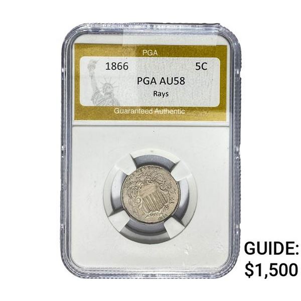 1866 Shield Nickel PGA AU58 Rays