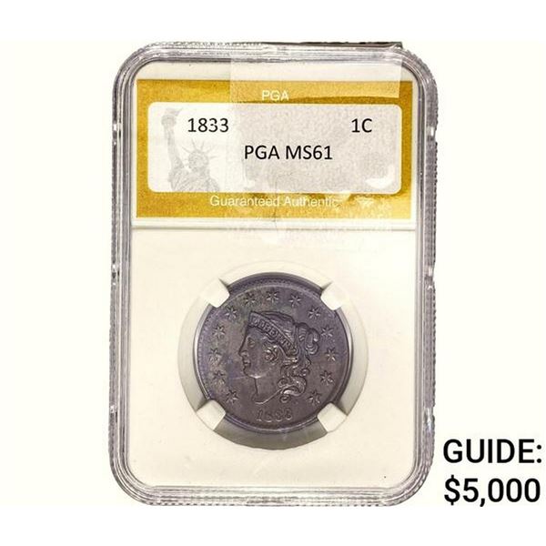 1833 Coronet Head Large Cent PGA MS61