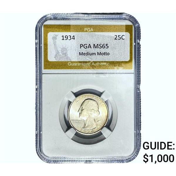 1934 Washington Silver Quarter PGA MA65 Med. Motto