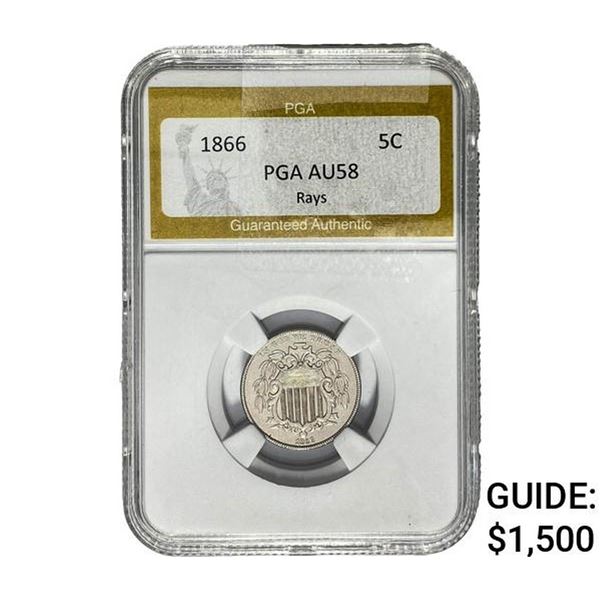 1866 Shield Nickel PGA AU58 Rays