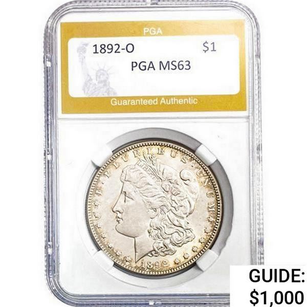 1892-O Morgan Silver Dollar PGA MS63