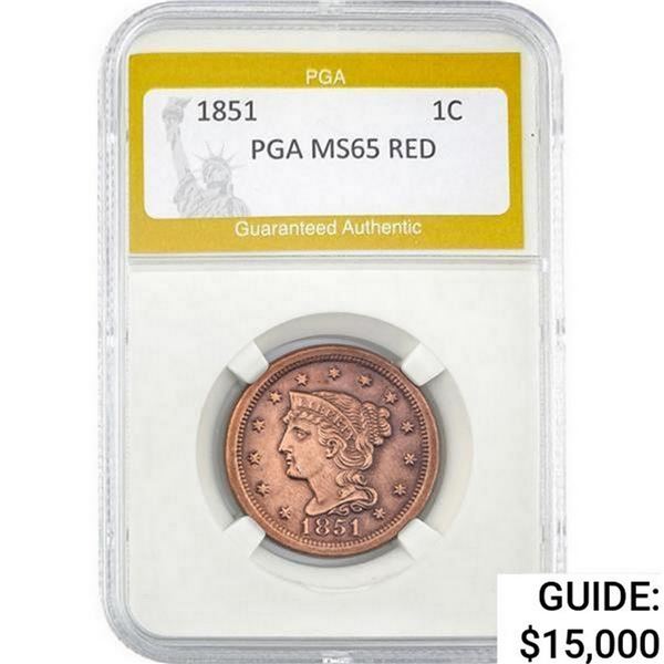 1851 Braided Hair Large Cent PGA MS65