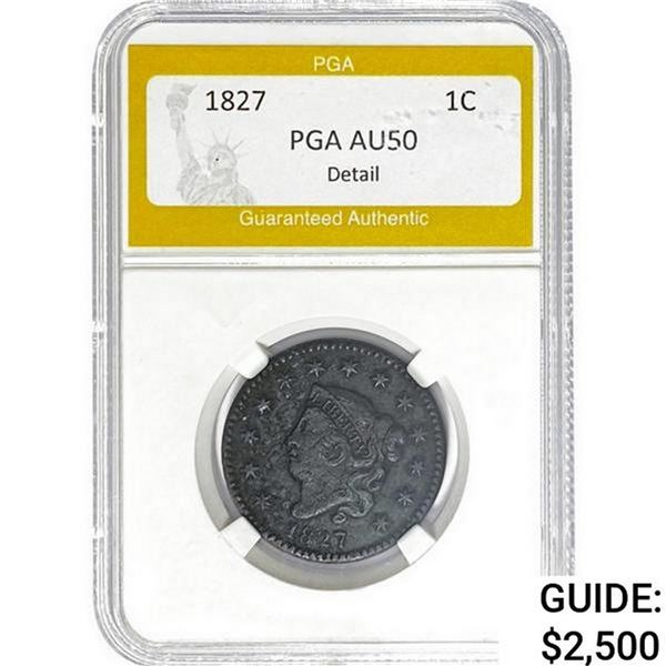 1827 Coronet Head Large Cent PGA AU50 Detail