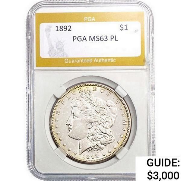 1892 Morgan Silver Dollar PGA MS63 PL