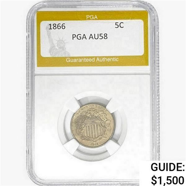 1866 Shield Nickel PGA AU58