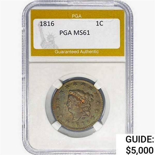 1816 Coronet Head Large Cent PGA MS61