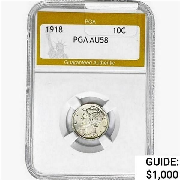 1918 Mercury Silver Dime PGA AU58