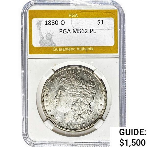 1880-O Morgan Silver Dollar PGA MS62 PL