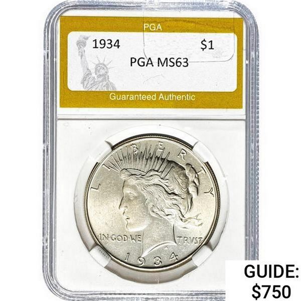 1934 Silver Peace Dollar PGA MS63