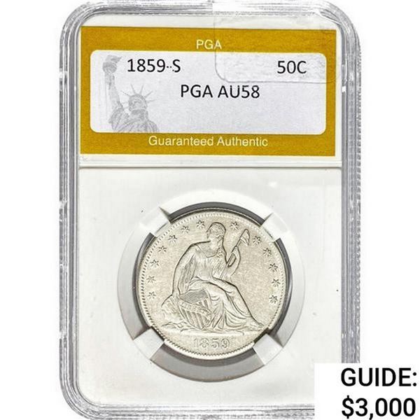 1859-S Seated Liberty Half Dollar PGA AU58