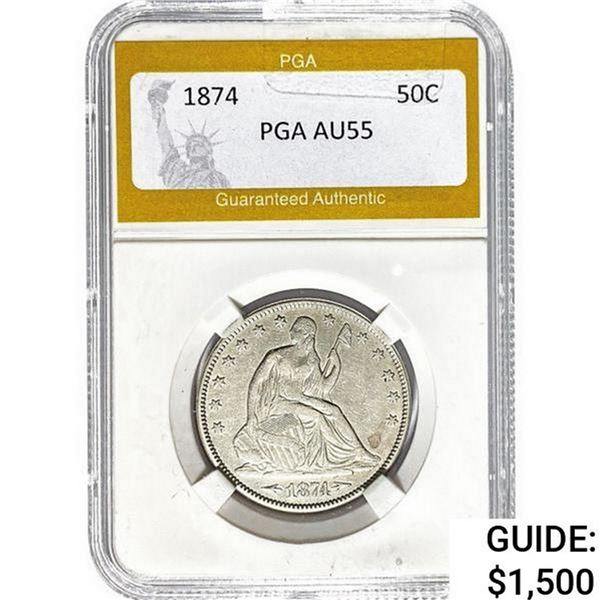 1874 Seated Liberty Half Dollar PGA AU55