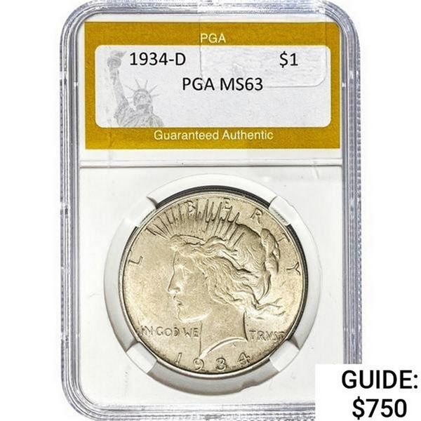 1934-D Silver Peace Dollar PGA MS63