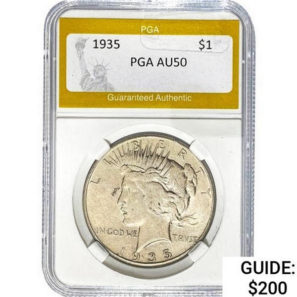 1935 Silver Peace Dollar PGA AU50
