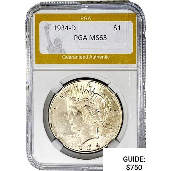 1934-D Silver Peace Dollar PGA MS63