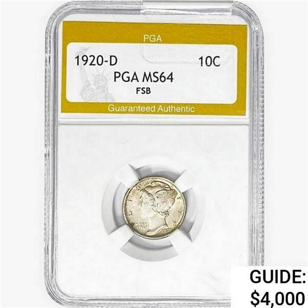1920-D Mercury Silver Dime PGA MS64 FSB
