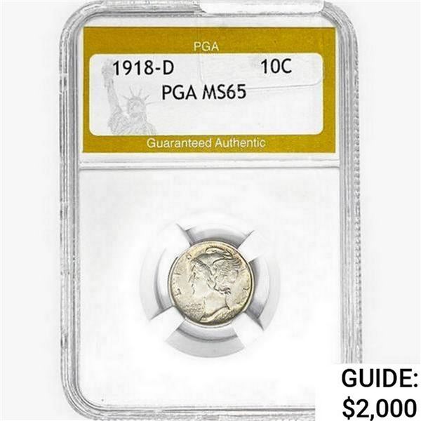 1918-D Mercury Silver Dime PGA MS65