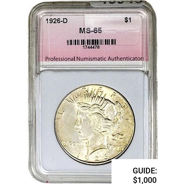 1926-D Silver Peace Dollar PNI MS65