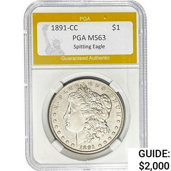 1891-CC Morgan Silver Dollar PGA MS63 Spitting Eagle