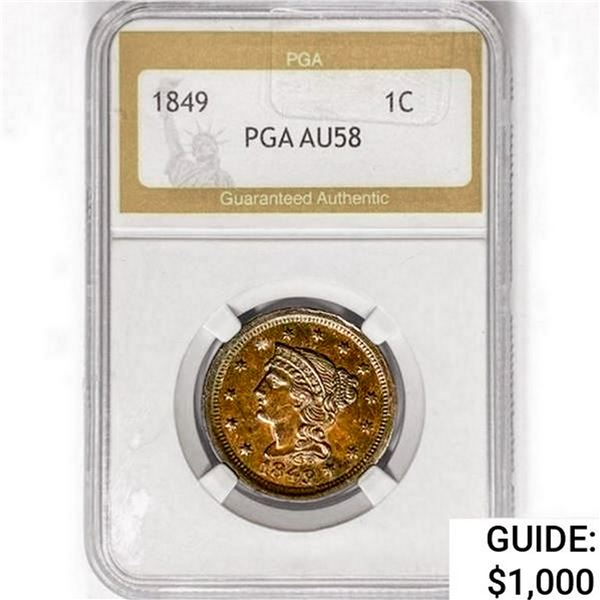 1849 Braided Hair Large Cent PGA AU58