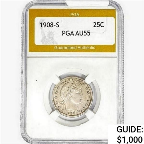 1908-S Barber Quarter PGA AU55