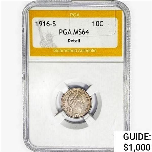 1916-S Barber Dime PGA MS64 Detail