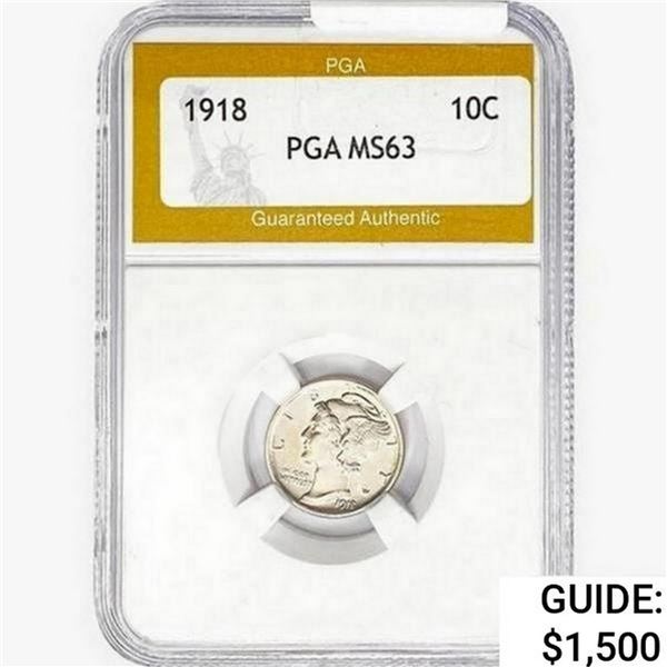 1918-D Mercury Silver Dime PGA MS63
