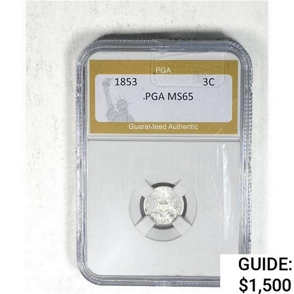 1853 Silver Three Cent PGA MS65