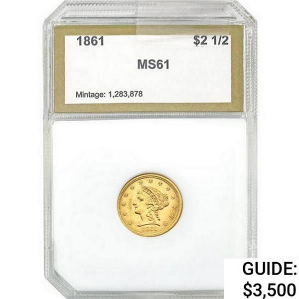1861 $2.50 Gold Quarter Eagle PCI MS61