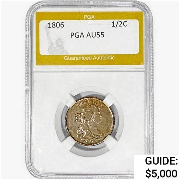 1806 Draped Bust Half Cent PGA AU55