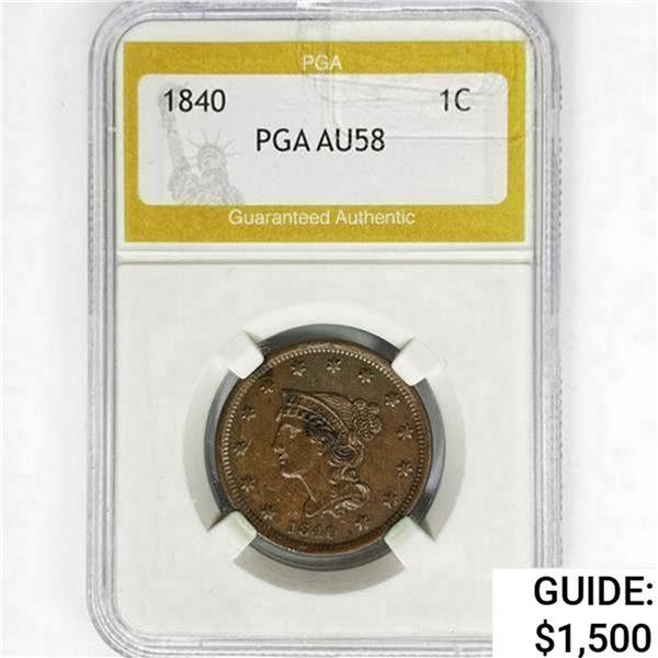 1840 Braided Hair Large Cent PGA AU58