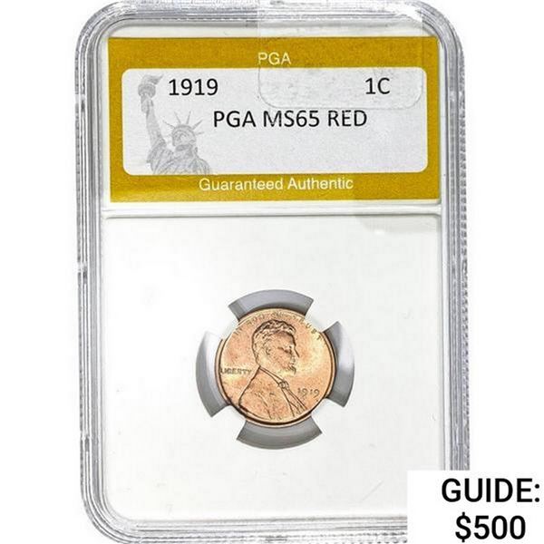 1919 Wheat Cent PGA MS65 Red