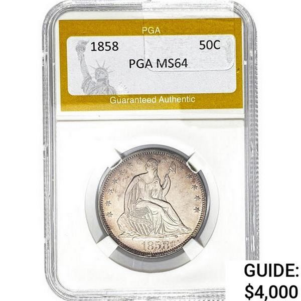 1858 Seated Liberty Half Dollar PGA MS64
