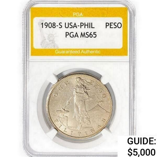 1908-S USA-Phil One Peso PGA MS65