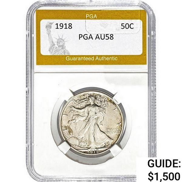1918 Walking Liberty Half Dollar PGA AU58