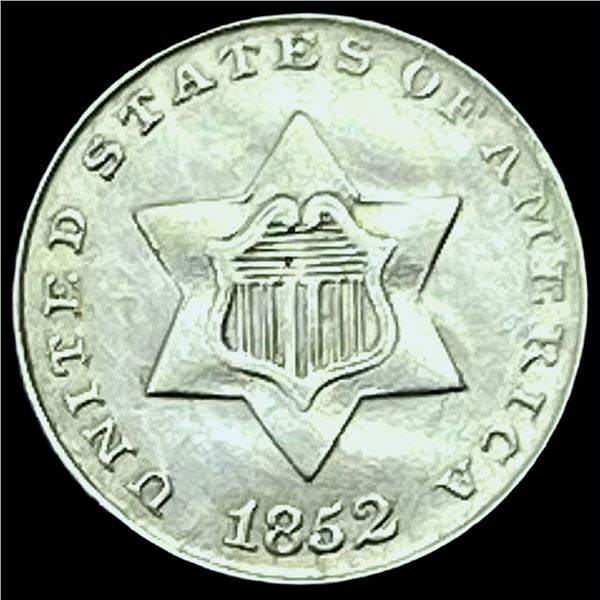 1852 Silver Three Cent CHOICE AU