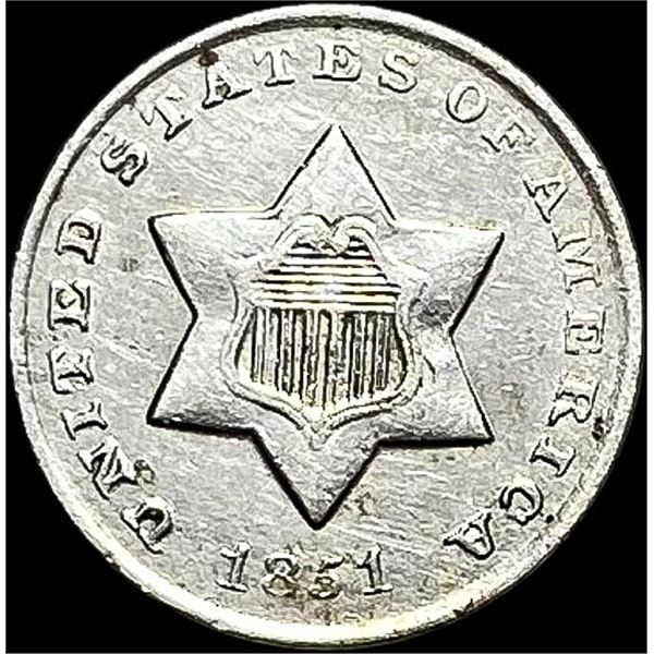 1851-O Silver Three-Cent Piece CLOSELY UNCIRCULATED