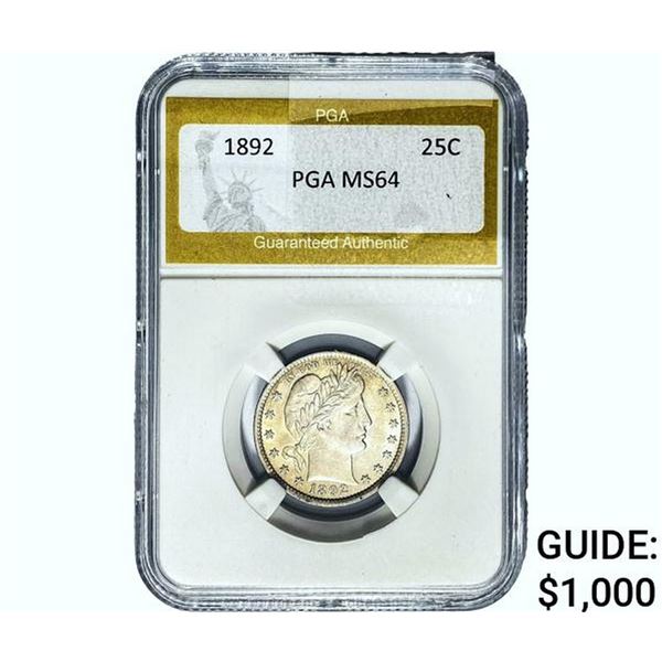 1892 Barber Quarter PGA MS64