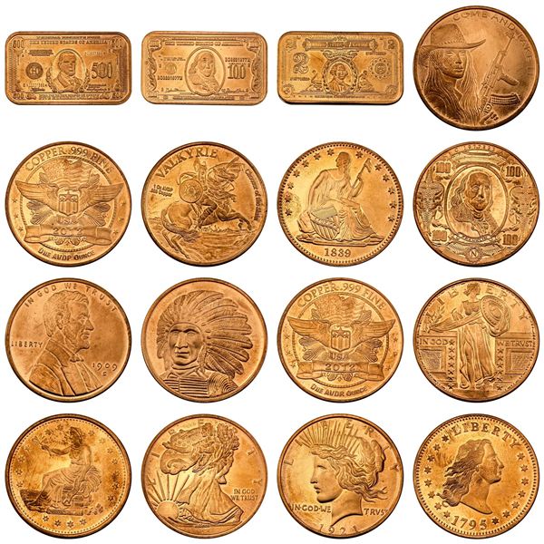 ND 16 1oz Copper Rounds/Bars Lot [16 Coins]