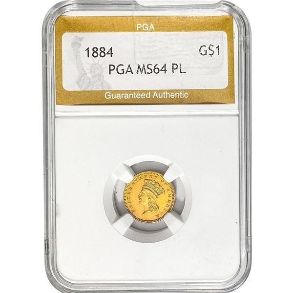 1884 Rare Gold Dollar PGA MS64 PL