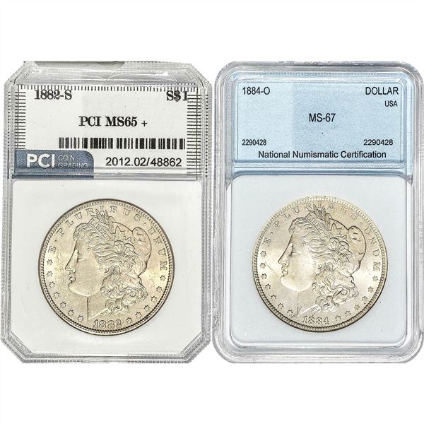 1882-1884 GEM BU Morgan Silver Dollar Lot [2 Coins] PCI/NNC MS65-67