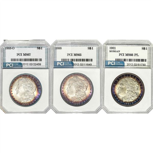 1883-1921 GEM BU Morgan Silver Dollar Lot [3 Coins] PCI MS65-67