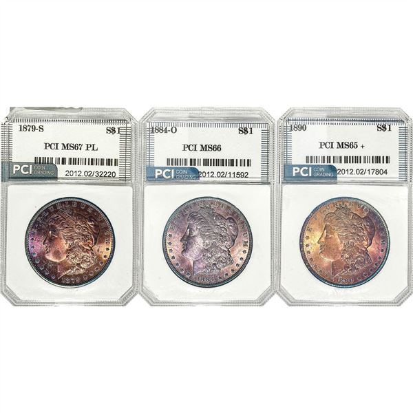 1879-1890 GEM BU Morgan Silver Dollar Lot [3 Coins] PCI MS65-67