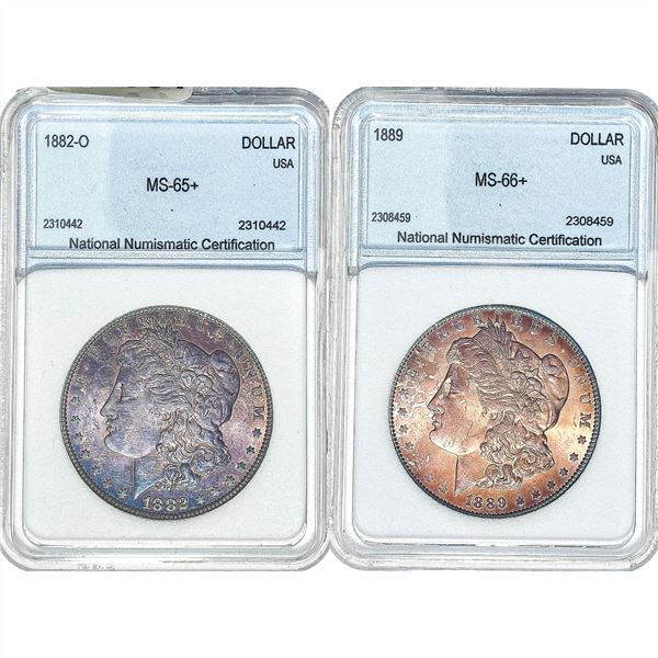 1882-1889 GEM BU Morgan Silver Dollar Lot [2 Coins] NNC MS65-66+
